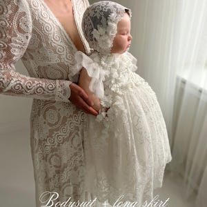 Tulle white christening gown with removable skirt, baptism gown, christening dress, christening bonnet, baby bodysuit, baby white dress