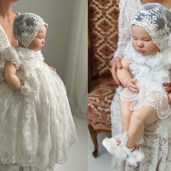 Robe de baptême, robe de baptême en tulle, robe de baptême, robe de baptême, robe de baptême, robe en dentelle, chaussures de baptême, taufkleid, babytauf