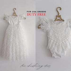 Tulle white christening gown with removable skirt, baptism gown, christening dress, christening bonnet, baby bodysuit