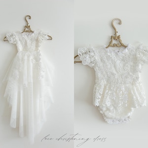 Vestido de bautizo de tul blanco con falda desmontable, vestido de bautizo, gorro de bautizo, body de bebé, vestido blanco de bebé