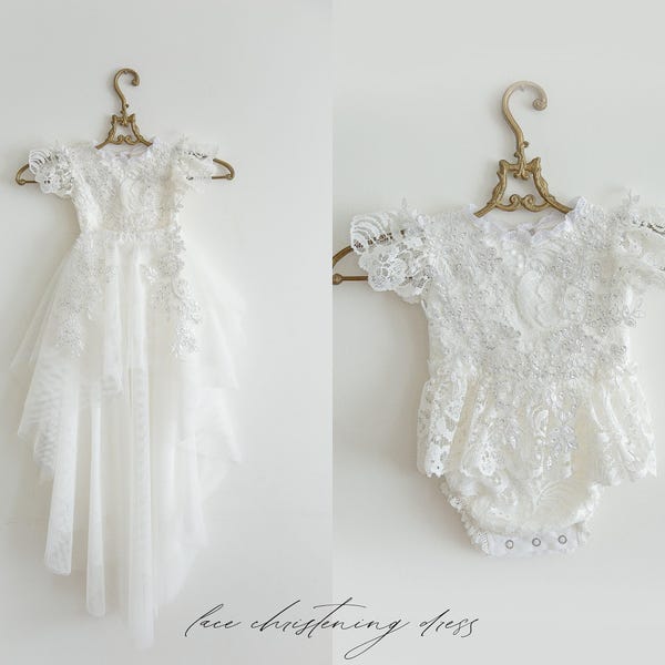 Vestido de bautizo de tul blanco con falda desmontable, vestido de bautizo, gorro de bautizo, body de bebé, vestido blanco de bebé