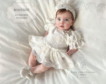 Bella cotton lace christening dress, lace christening dress, christening gown, baptism dress, baptism gown, lace dress for girl