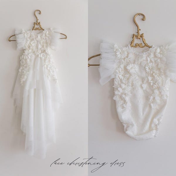 Vestido de bautizo de tul blanco con falda desmontable, vestido de bautizo, gorro de bautizo, body de bebé, vestido blanco de bebé