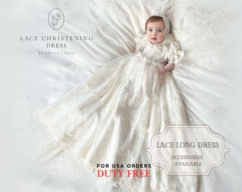 Bella cotton lace christening dress, lace christening dress, christening gown, baptism dress, baptism gown, lace dress for girl