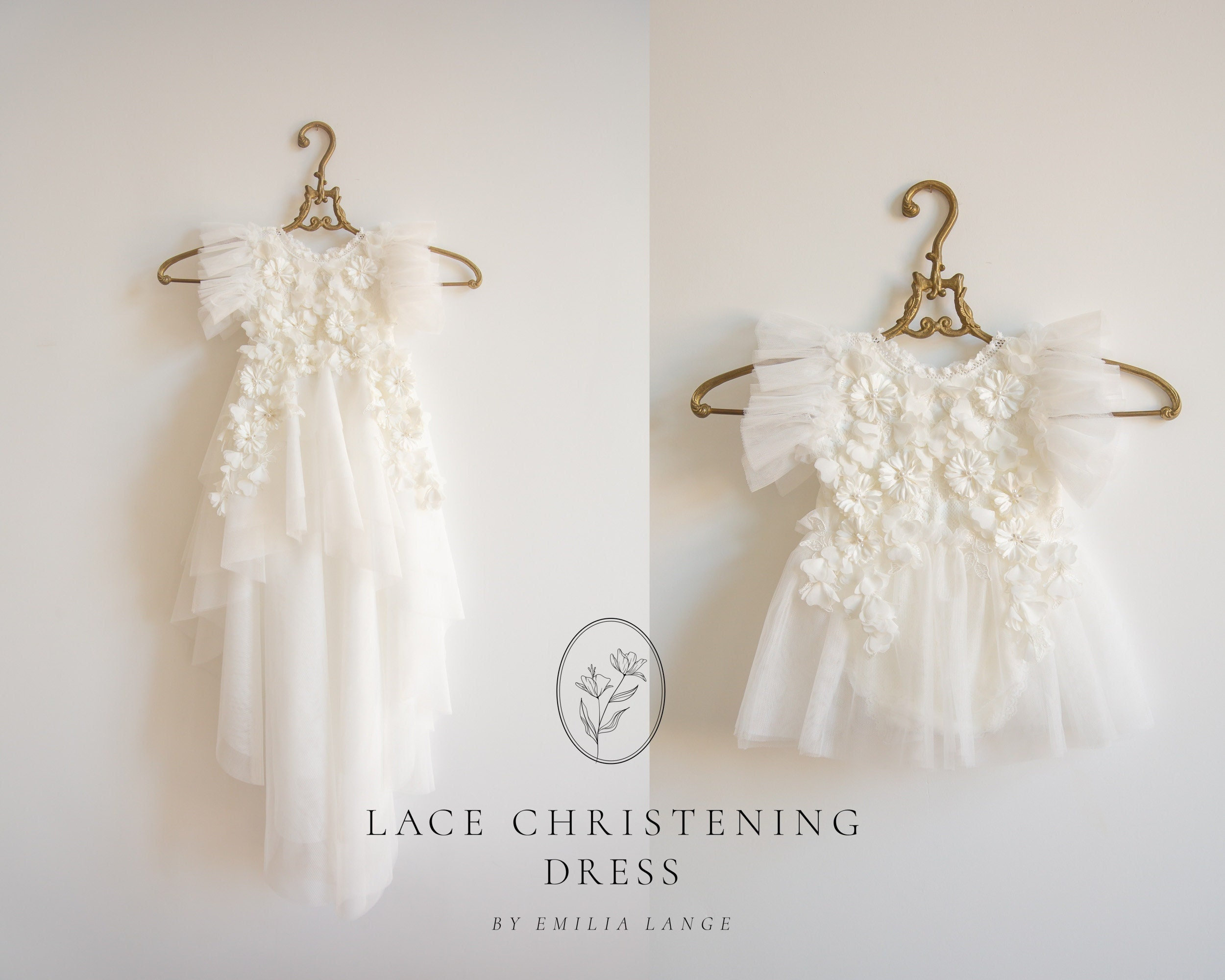 Tulle white christening gown with removable skirt, baptism gown, christening dress, christening bonnet, baby bodysuit, baby white dress