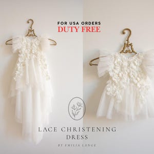 Tulle white christening gown with removable skirt, baptism gown, christening dress, christening bonnet, baby bodysuit, baby white dress