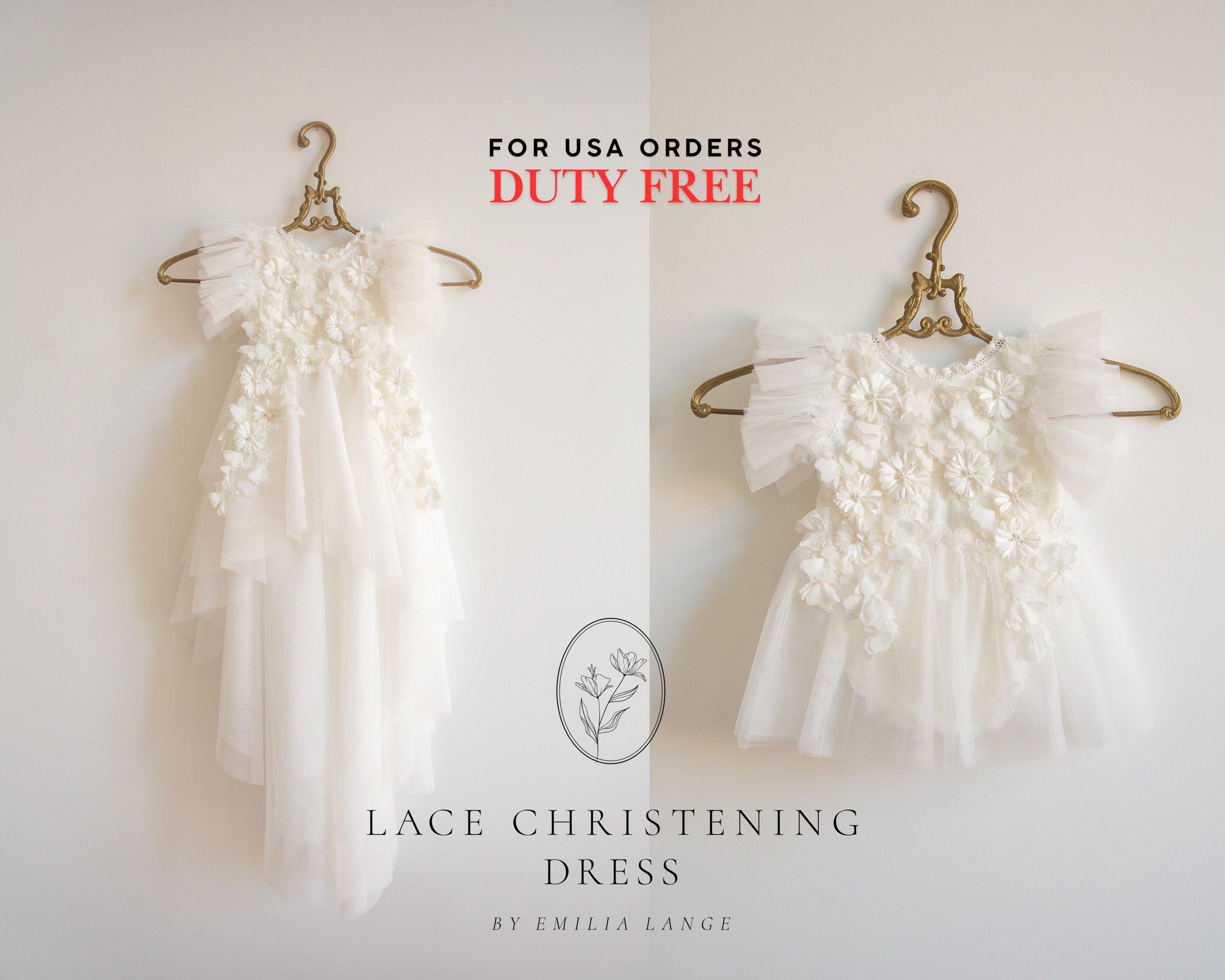 Tulle white christening gown with removable skirt, baptism gown, christening dress, christening bonnet, baby bodysuit, baby white dress