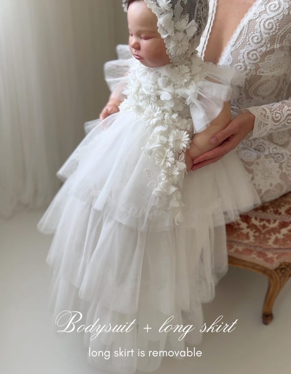 elegant dress for christening Penelope Christening Gown & Bonnet at Baby Beau & Belle main image 1