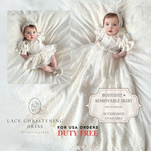 Bella cotton lace christening dress, lace christening dress, christening gown, baptism dress, baptism gown, lace dress for girl