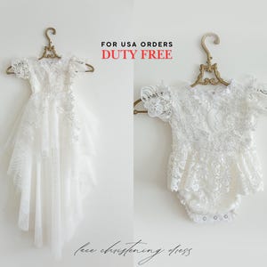 Tulle white christening gown with removable skirt, baptism gown, christening dress, christening bonnet, baby bodysuit, baby white dress