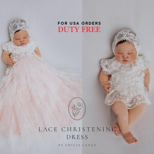 Christening dress, bodysuit with removable skirt, christening gown, baptism dress, baptism gown, lace dress