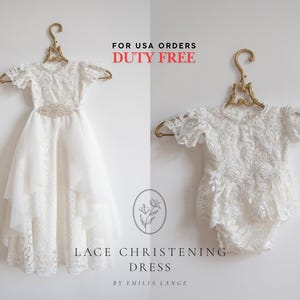 Tulle white christening gown with removable skirt, baptism gown, christening dress, christening bonnet, baby bodysuit, baby white dress