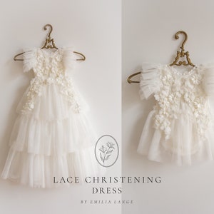 Tulle christening dress, lace christening dress, christening gown, baptism dress, baptism gown, lace dress