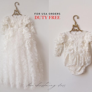 Christening dress, bodysuit with removable skirt, christening gown, baptism dress, baptism gown, lace dress