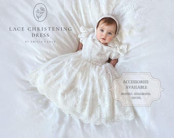 Bella cotton lace christening dress, lace christening dress, christening gown, baptism dress, baptism gown, lace dress for girl