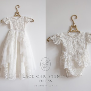 Tulle white christening gown with removable skirt, baptism gown, christening dress, christening bonnet, baby bodysuit, baby white dress