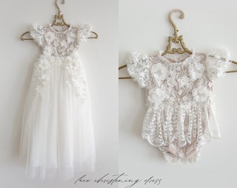 Angel Dress Baby Sets. White lace big bow jewel bow knee length baby girl dress for baby girls. Christening gown.
