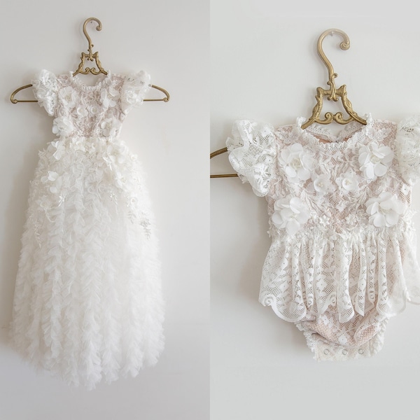Vestido de bautizo, body con falda desmontable, vestido de bautizo, vestido de bautizo, vestido de encaje