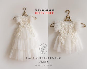 Tulle christening dress, lace christening dress, christening gown, baptism dress, baptism gown, lace dress