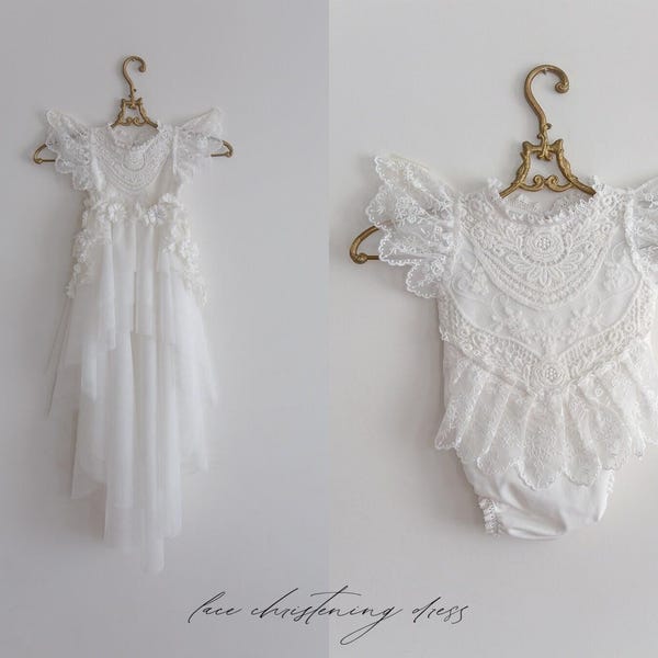Vestido de bautizo de tul blanco con falda desmontable, vestido de bautizo, gorro de bautizo, body de bebé, vestido blanco de bebé