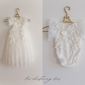 Christening dress, bodysuit with removable skirt, christening gown, baptism dress, baptism gown, lace dress