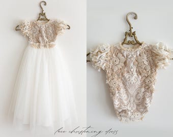 Christening dress, bodysuit with removable skirt, christening gown, baptism dress, baptism gown, lace dress