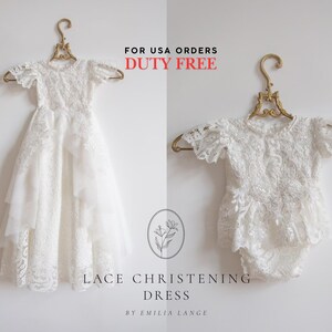 Tulle white christening gown with removable skirt, baptism gown, christening dress, christening bonnet, baby bodysuit, baby white dress