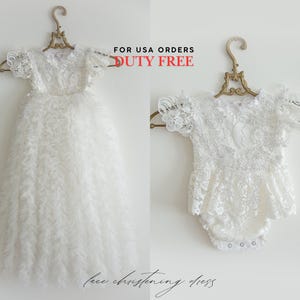 Tulle white christening gown with removable skirt, baptism gown, christening dress, christening bonnet, baby bodysuit