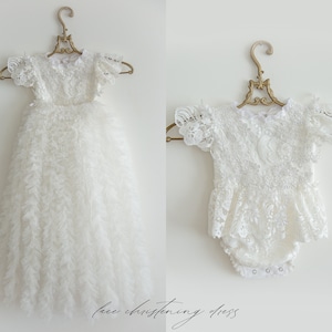 Tulle white christening gown with removable skirt, baptism gown, christening dress, christening bonnet, baby bodysuit