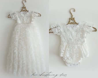 Tulle white christening gown with removable skirt, baptism gown, christening dress, christening bonnet, baby bodysuit