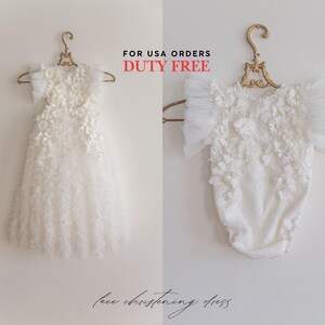 Christening dress, bodysuit with removable skirt, christening gown, baptism dress, baptism gown, lace dress