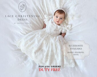 Bella cotton lace christening dress, lace christening dress, christening gown, baptism dress, baptism gown, lace dress for girl