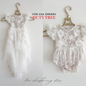 Tulle white christening gown with removable skirt, baptism gown, christening dress, christening bonnet, baby bodysuit, baby white dress