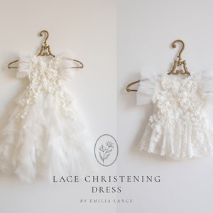 Tulle christening dress, lace christening dress, christening gown, baptism dress, baptism gown, lace dress
