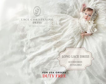 Clara cotton lace christening dress, lace christening dress, christening gown, baptism dress, baptism gown, lace dress for girl