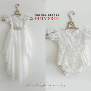 Tulle white christening gown with removable skirt, baptism gown, christening dress, christening bonnet, baby bodysuit, baby white dress