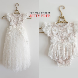 Christening dress, bodysuit with removable skirt, christening gown, baptism dress, baptism gown, lace dress