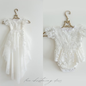 Tulle white christening gown with removable skirt, baptism gown, christening dress, christening bonnet, baby bodysuit, baby white dress
