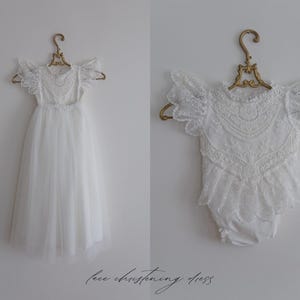 Tulle white christening gown with removable skirt, baptism gown, christening dress, christening bonnet, baby bodysuit, baby white dress