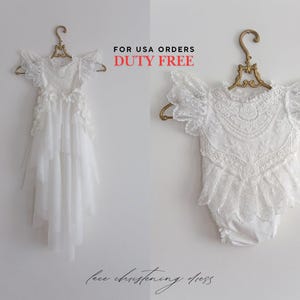 Tulle white christening gown with removable skirt, baptism gown, christening dress, christening bonnet, baby bodysuit, baby white dress