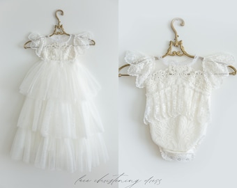 Tulle christening dress, lace christening dress, christening gown, baptism dress, baptism gown, lace dress