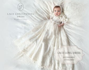 Bella cotton lace christening dress, lace christening dress, christening gown, baptism dress, baptism gown, lace dress for girl