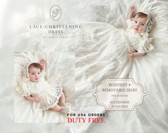 Clara cotton lace christening dress, lace christening dress, christening gown, baptism dress, baptism gown, lace dress for girl