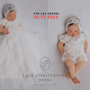 Christening dress, bodysuit with removable skirt, christening gown, baptism dress, baptism gown, lace dress
