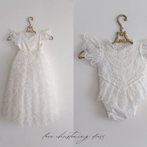 Tulle white christening gown with removable skirt, baptism gown, christening dress, christening bonnet, baby bodysuit