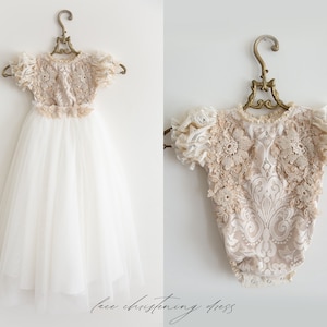 Christening dress, bodysuit with removable skirt, christening gown, baptism dress, baptism gown, lace dress