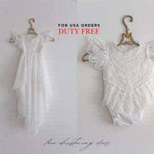 Tulle white christening gown with removable skirt, baptism gown, christening dress, christening bonnet, baby bodysuit, baby white dress,