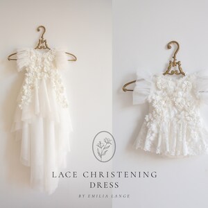 Tulle white christening gown with removable skirt, baptism gown, christening dress, christening bonnet, baby bodysuit, baby white dress