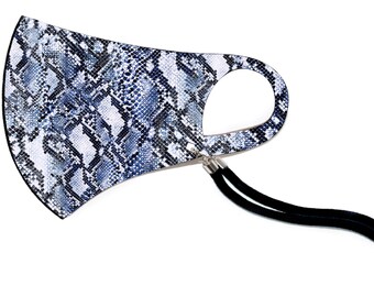 blueberry snakeskin 3D mask with matching black removable cord