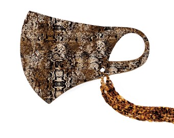 caramel snakeskin 3D mask with removable double strand tortoise chain